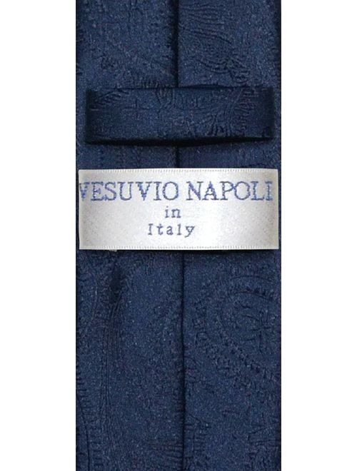 Vesuvio Napoli Narrow NeckTie Solid NAVY BLUE Paisley 2.5" Skinny Men's Neck Tie