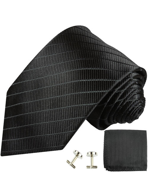 Black Paul Malone Silk Tie with Accessories