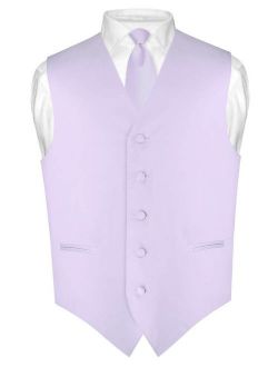 Men's Dress Vest & Skinny NeckTie Solid Lavender Purple Color 2.5" Neck Tie Set