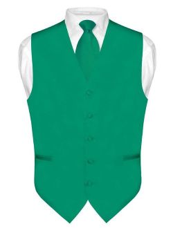 Men's Dress Vest & NeckTie Solid EMERALD GREEN Color Neck Tie Set for Suit Tux