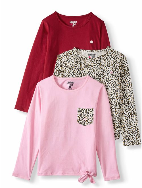 Limited Too Cheetah Print, Tie-Front & Solid Long Sleeve T-Shirts, 3-Pack (Little Girls & Big Girls)