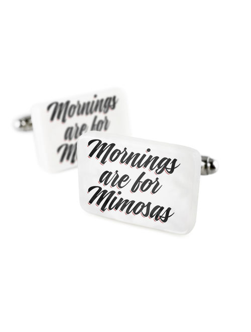 Cufflinks Vintage Lettering Mornings are for Mimosas Porcelain Ceramic NEONBLOND