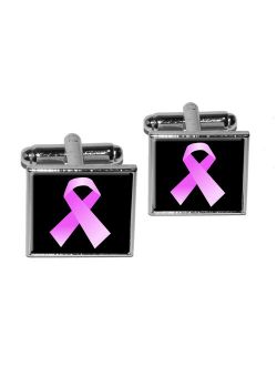 Breast Cancer Pink Ribbon on Black Square Cufflinks