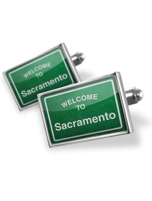 Cufflinks Green Road Sign Welcome To Sacramento - NEONBLOND