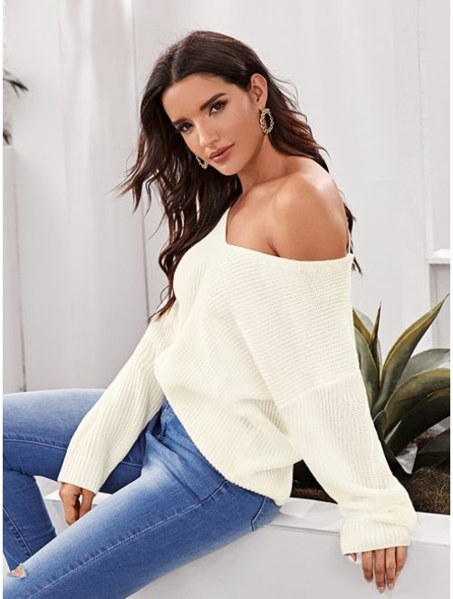 Solid Lace Up Backless Sweater