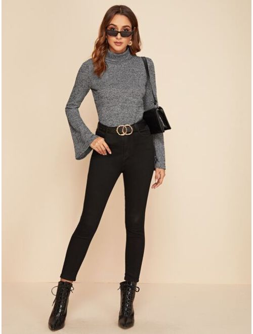 Shein Rolled Neck Bell Sleeve Tee