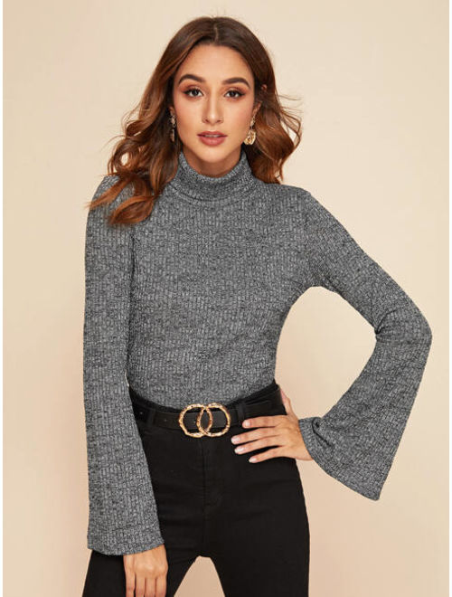 Shein Rolled Neck Bell Sleeve Tee
