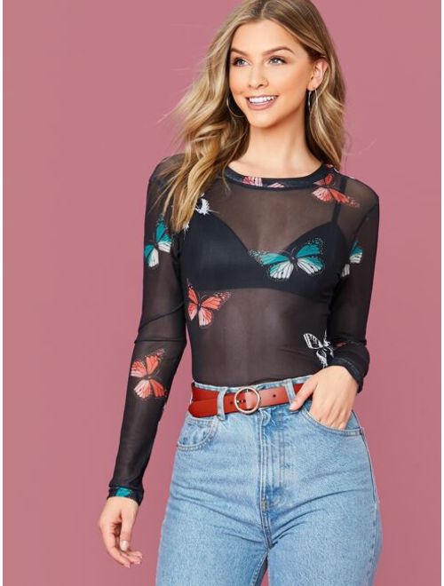 Butterfly Mesh Top Without Bra