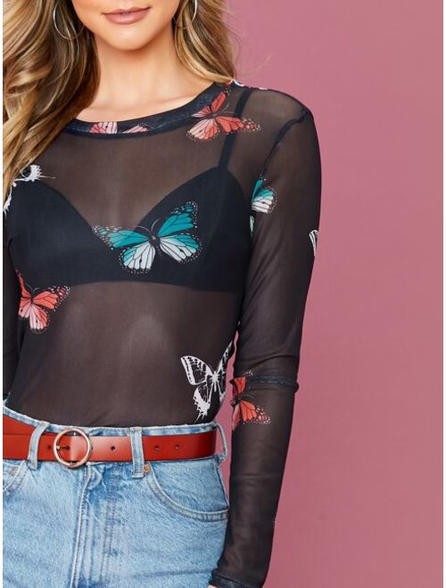 Butterfly Mesh Top Without Bra