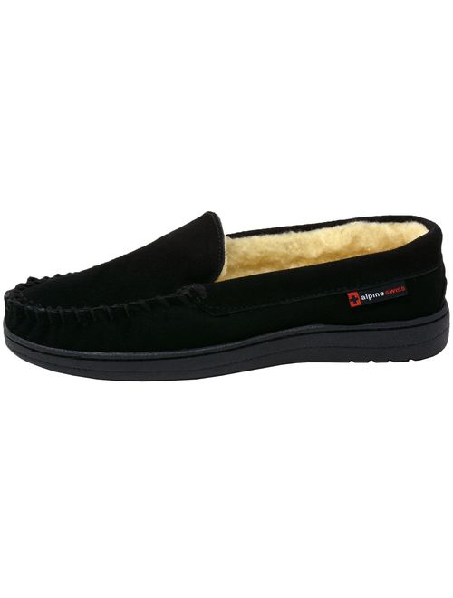 alpine swiss Yukon Mens Genuine Suede Shearling Slip On Moccasin Slippers