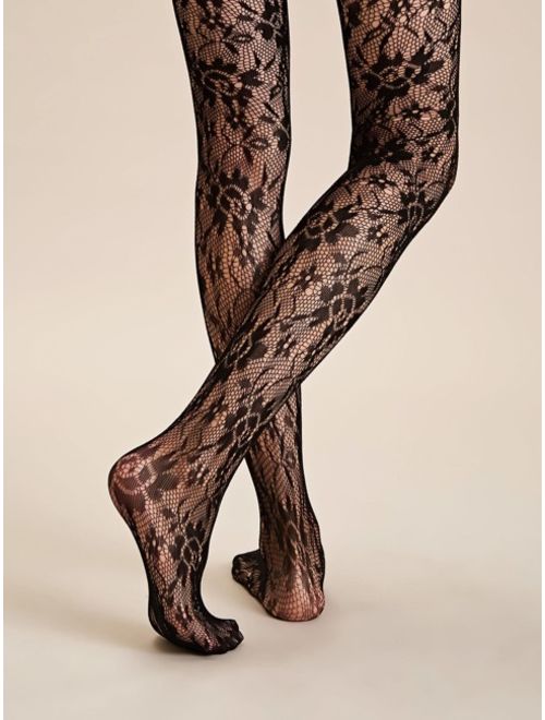 1pair Ditsy Floral Mesh Hollow Out Long Stockings