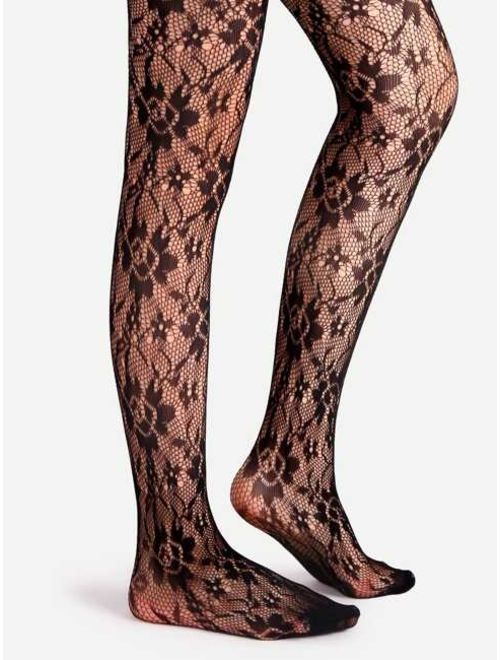 Black Floral Pattern Jacquard Pantyhose Stockings