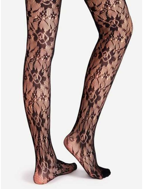 Black Floral Pattern Jacquard Pantyhose Stockings