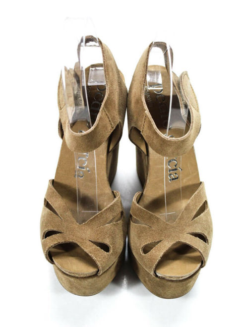 Pedro Garcia Womens Platform Sandals Tan Suede Size 38.5 8.5 LL19LL
