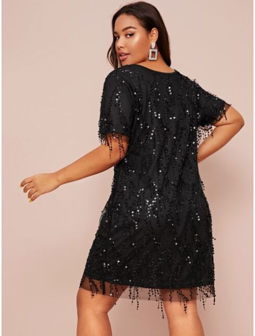 Plus Contrast Sequin Fitted Dress