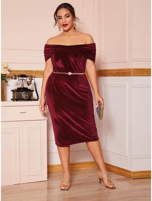 Plus Velvet Fitted Convertible Dress Without Belted