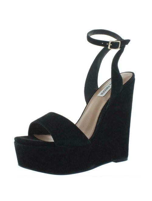 Steve Madden Womens Alana Black Wedge Sandals Shoes 10 Medium (B,M) BHFO 4310