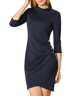 Women's Work 3/4 Sleeve Stretchy Ruched Bodycon Short Dress (Size M / 10) Navy blue