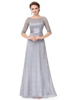 Women's Elegant Long A-Line Floral Lace Formal Evening Wedding Guest Mother of the Bride Dresses for Women Grey 4 US