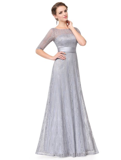 Ever-Pretty Women's Elegant Long A-Line Floral Lace Formal Evening Wedding Guest Mother of the Bride Dresses for Women Grey 4 US