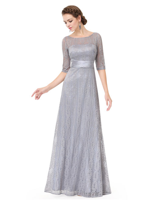 Ever-Pretty Women's Elegant Long A-Line Floral Lace Formal Evening Wedding Guest Mother of the Bride Dresses for Women Grey 4 US