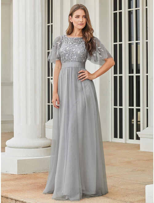 Ever-Pretty Womens Elegant Embroidery A-Line Bridesmaid Dresses for Women 00904 Grey US4