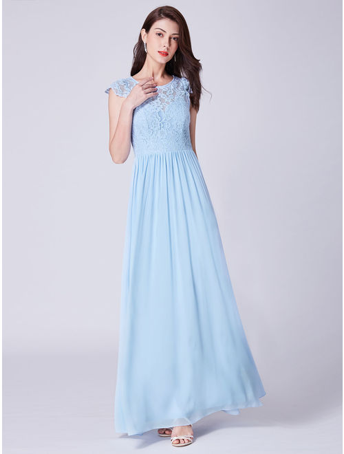 Ever-Pretty Womens Elegant Lace Cap Sleeve Floor Length Formal Evening Prom Ball Gown Bridesmaid Wedding Guest Dresses for Women 07364 US 4