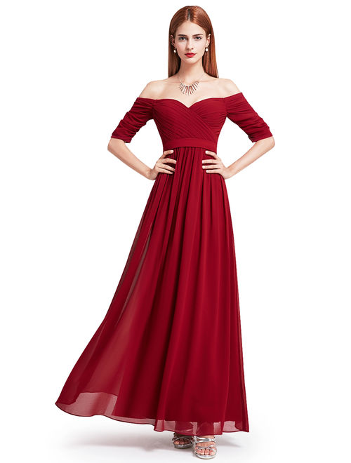 Ever-Pretty Women's Elegant Full-Length Strapless Pleated Chiffon Wedding Guest Dresses for Women 07411