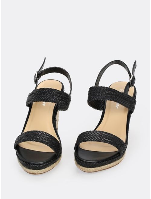 Straw Woven Double Straps Slingback Wedges