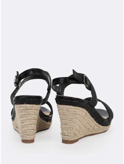 Straw Woven Double Straps Slingback Wedges
