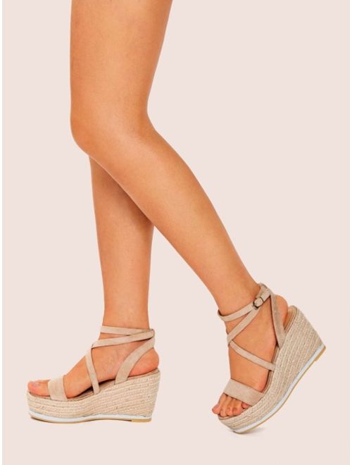 Suede Open Toe Ankle Strap Wedges