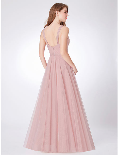 Ever-Pretty Women's Elegant V-Neck Tulle Formal Evening Bridesmaid Dresses for Women 07303 Blush US4