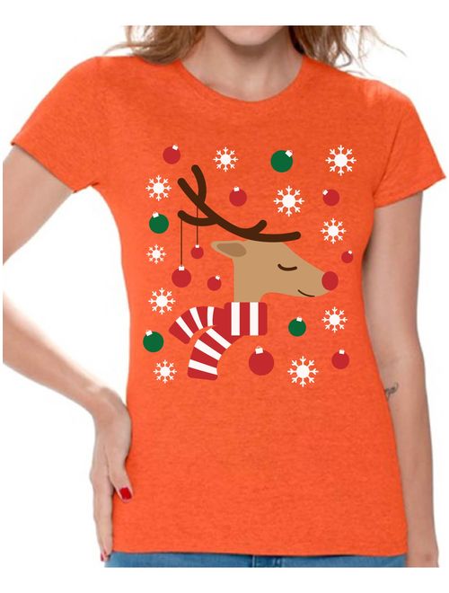 Awkward Styles Reindeer Christmas Lights Tshirt for Women Christmas Deer Ugly Shirt Funny Christmas Shirts for Women Xmas Gifts Holiday Tshirt Reindeer Ugly Christmas T S