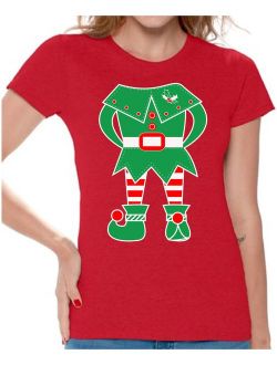 Elf Shirt Christmas T Shirts for Women Elf Suit Women's Holiday Top Funny Elf Shirt Women's Christmas T-Shirt Family Elf Holiday Shirt Xmas Gifts for Her
