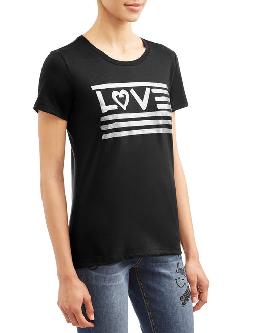 EV1 from Ellen DeGeneres Glitter Love Flag Crew T-Shirt Women's