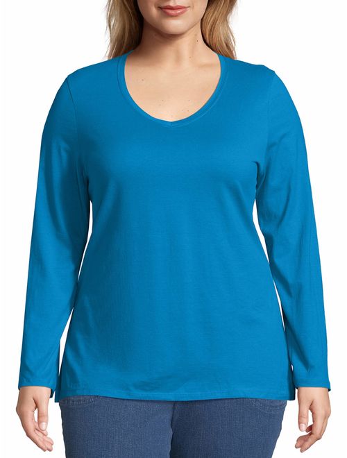 Just My Size Plus-Size Women's Long-Sleeve V-neck Tee