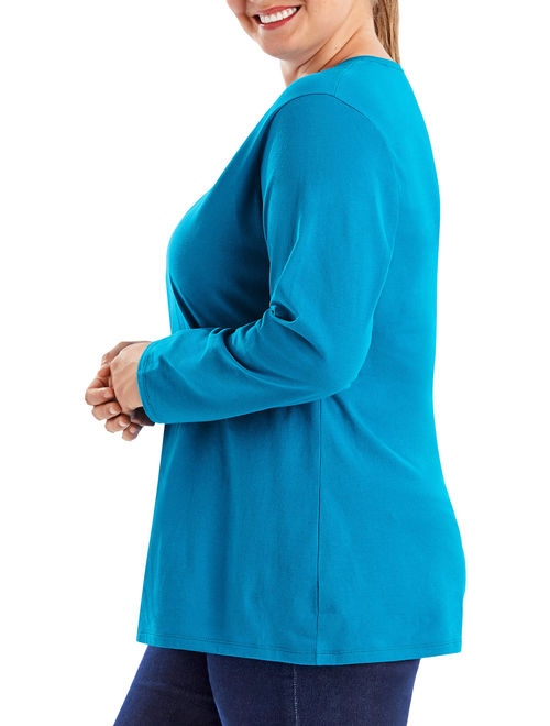 Just My Size Plus-Size Women's Long-Sleeve V-neck Tee