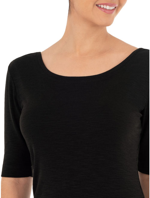Time and Tru Women's Elbow Sleeve Scoop Neck T-Shirt
