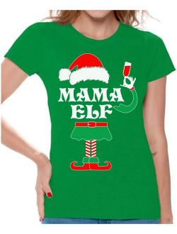 Mama Elf Shirt Elf Christmas Shirts for Women Elf Christmas T-shirt Christmas Elf Shirt Women's Holiday Top Funny Elf Tacky Christmas Party Christmas Holid