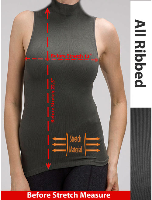 Women Seamless Sleeveless Mock Neck Turtleneck Shirt Shaping Ribbed Tank Top