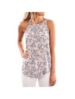 Nlife Women Floral Print Crew Neck Sleeveless Shirt Tops Tee Tanks Camis