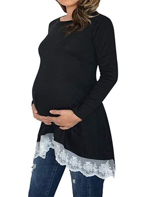 Jchiup Women Maternity Lace Hem Long Sleeve Top Blouse Promotion