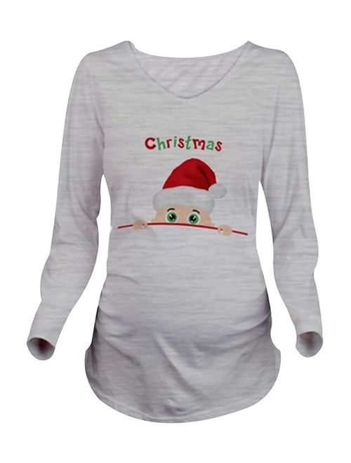 Jchiup Maternity Funny Long Sleeve Christmas Pregnancy T Shirt