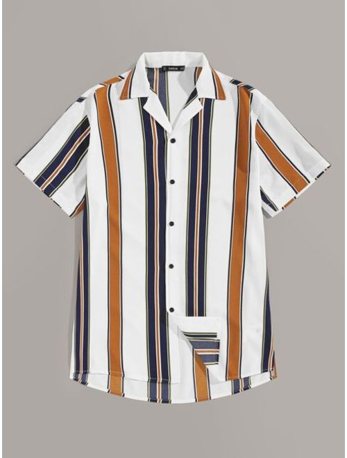 Shein Men Notch Collar Colorblock Striped Shirt