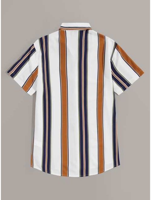 Shein Men Notch Collar Colorblock Striped Shirt