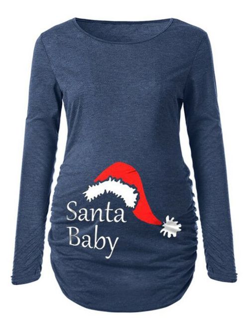 Jchiup Womens Maternity Christmas Santa Baby Letters Print T-Shirt Tunic Top Blouse