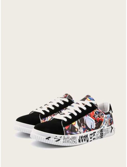 Shein Men Synthetic Peking Opera Print Lace-up Colorful Sneakers