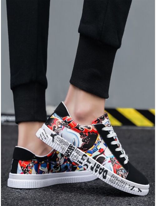 Shein Men Synthetic Peking Opera Print Lace-up Colorful Sneakers