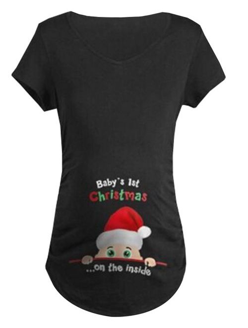 KABOER Women's Letters Christmas Print Loose Long Women's Tops Unique Santa Print Cute Funny Pregnant Women Christmas Gifts Casual T-Shirt Tops Cotton Maternity Wear
