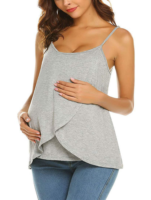 Jchiup Womens Maternity Nursing Tank Tops Comfy Sleeveless Spaghetti Straps Breastfeeding Pregnant Shirt